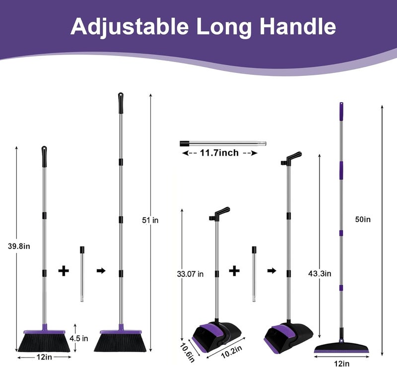 UDUK Broom with Dustpan Combo Set and Silicone Air Broom Kit, 51" Long Handle Floor Squeegee, Purple Household Kit for Glass Window Rugs Pet Hair Home - Image 2